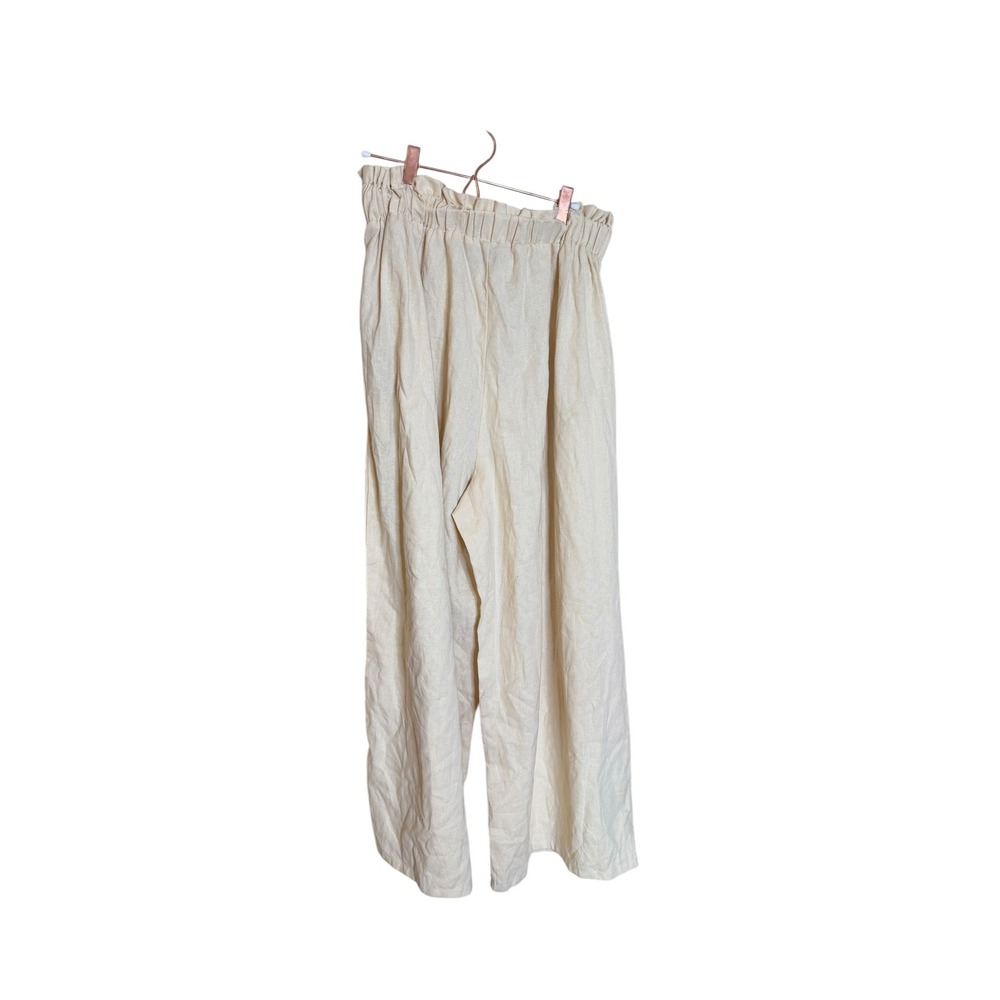 SHEIN Curve Beige Cotton Linen Lace Up Paperbag Waist Wide Leg Pants 2XL - Picture 8 of 8